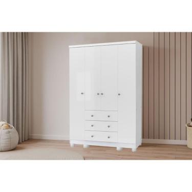Imagem de Guarda Roupa 4 Portas C/ E 3 Gavetas Júnior Branco - Peroba