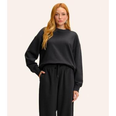 Imagem de Blusão Cropped Manga Longa Moletom Básico Endless Preto, P, Preto