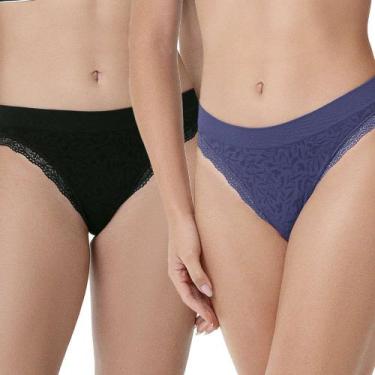 Imagem de Kit com 2 Calcinhas Biquíni com Renda sem Costura Preto e Navy - Zee R
