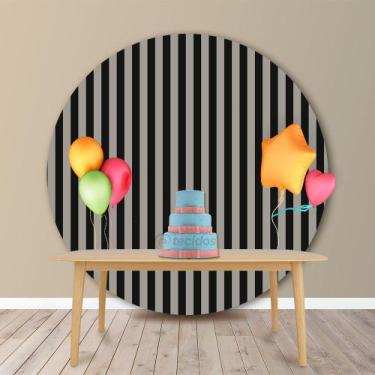 Imagem de Painel Redondo em Jacquard Preto e Cru Listrado - Jacquard Tradicional