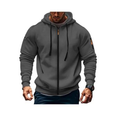 Imagem de Moletom Masculino Slim Fit Com Capuz E Zíper, Manga Longa, Design Casu