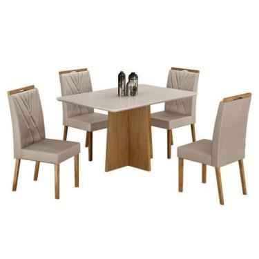 Imagem de Mesa De Jantar Jade 120x80cm Cinamomo Off White Com 4 Cadeiras Lara Ve