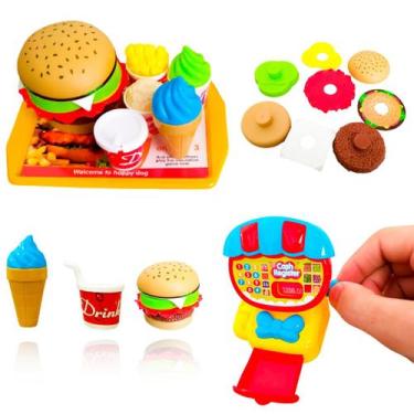 Imagem de Kit Brinquedo Mini Chef Lanchonete Hambúrguer Caixa E Dinheiro - Mini 