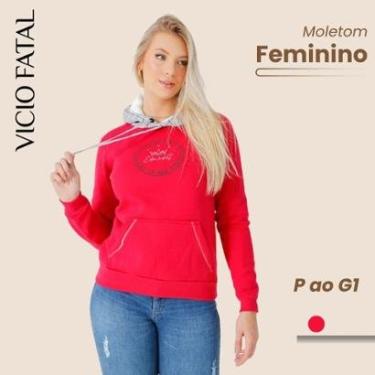 Imagem de Moletom Feminino Capuz Quadriculado Estampado Minimalista com Cordão Ajustável-Feminino