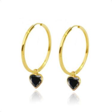 Imagem de Brincos Argola De Ouro 18k Com Zircônia 5mm - S.Demór Jóias, Negro