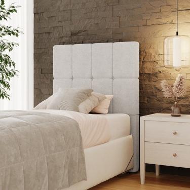 Imagem de Cabeceira Solteiro 90cm Bouclé Estofada Design Moderno para Quarto Linea Branco
