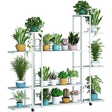 Imagem de Prateleira Para Plantas Internas E Externas, 4 Camadas, 5 Camadas, 6 Camadas, Branco/verde, Flor, Planta, Rack Com Rodas, Destacável, Fácil De Montar, Prateleira De Canto Para Vários Armazenamento