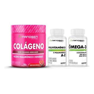 Imagem de Colágeno 200g Polivitaminico 60 Caps Ômega3 60 Caps - Nanogen Biotecno