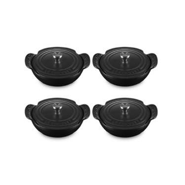 Imagem de CONJUNTO 4 PANELAS BUFFET LE CREUSET GOURMAND COM TAMPA 13CM EM FERRO FUNDIDO BLACK MATTE 21502130000425