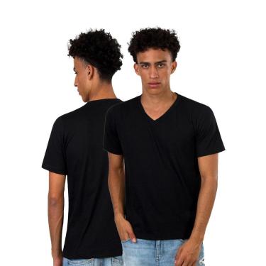 Imagem de Kit 2 Camisas Camisetas Slim Masculina Básica Gola V-Masculino