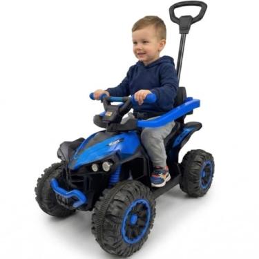 Imagem de Carrinho Passeio Mini Quadriciclo Infantil Brinquedo 2 em 1 Com Empurrador Guarda Corpo Apoio dos pés Menino E Menina (Azul)