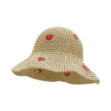 Imagem de Chapéu De Sol Colorido Dobrável De Palha Ráfia Arco-Íris Para Mulheres