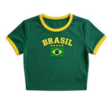 Imagem de Camiseta Feminina Brasil Estampada Ribana Bandeira Cropped Copa-Feminino
