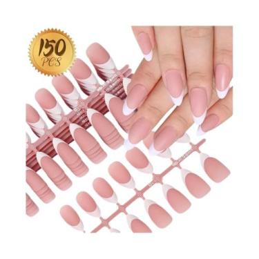 Imagem de Unhas Postiças Francesas Amêndoa Média Com Ponta Branca 150/360pçs, Un