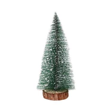 Imagem de Mini Árvore De Natal Decorativa Com Base De Madeira E Neve Para Casa, 