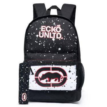 Imagem de Kit Mochila + Estojo Ecko Masculino Espaçoso Preto e Branco Notebook, 