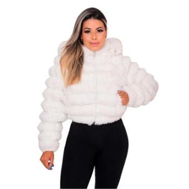 Imagem de Jaqueta Peluciada Feminina Com Capuz Alto Inverno Cor:;Tamanho:GG-Feminino