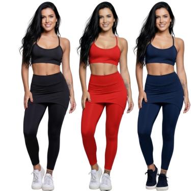 Imagem de KIT 3 Conjunto Top Alça Fina E Calça Saia Suplex Bella Fiore Roupa Para Academia Fitnes...