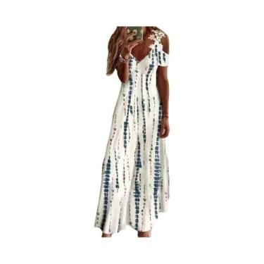 Imagem de Vestido Casual Longo Sem Mangas Branco Com Estampa De Renda Para Mulhe