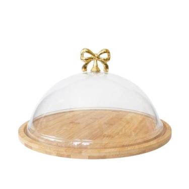 Imagem de Prato Para Bolo 28cm com Base em Bambu Com Laço Dourado - Wincy
