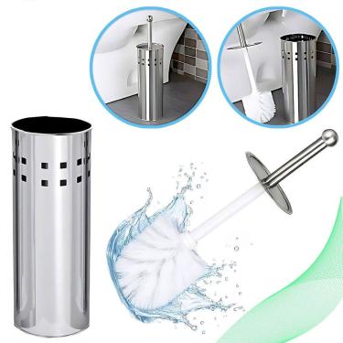 Imagem de Escova Sanitária  com Suporte De Chão Inox Não Enferruja Vassourinha Cerdas Flexíveis Lavabo E Banheiro Completo
