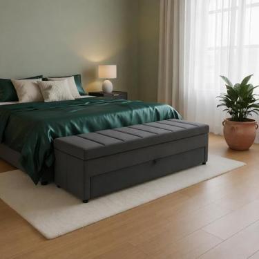 Imagem de Puf Baú Gaveta Casal Modelo Módulos Verticais 140x50x45cm Na Cor Cinza
