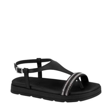 Imagem de Sandália Papete Feminina Flatform Com Strass Moleca 5490.126 - Preto C