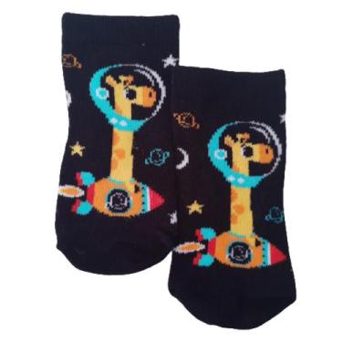 Imagem de Meia Soquete Infantil Bebê Menino Girafinha Puket 6902, Preto, 9 a 12 