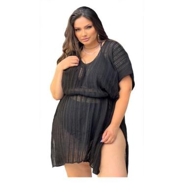 Imagem de Saída de Praia Plus Size Listras Decote Fenda Grande Moda - PLUS MESMO