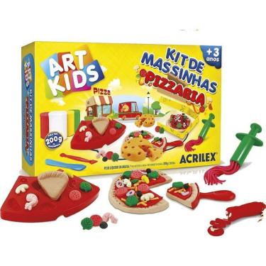 Imagem de Kit Massa para Modelar Criativa Art Kids Pizzaria 200g com 4 Cores e Acessórios Acrilex