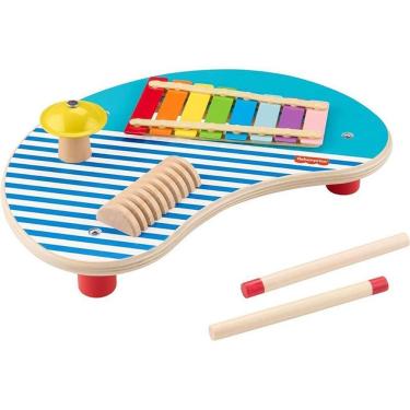 Imagem de Mesa Musical Fisher-Price Wood 3 em 1 com Instrumentos Xilofone Tambor e Guizo Madeira Mattel