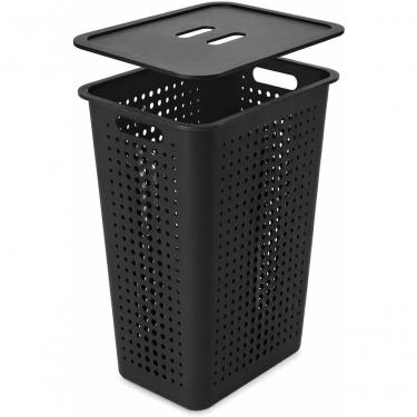 Imagem de Cesto de Roupas com Tampa 47L para Organizacao em Casa Quarto Banheiro Lavanderia Polipropileno Preto Ou