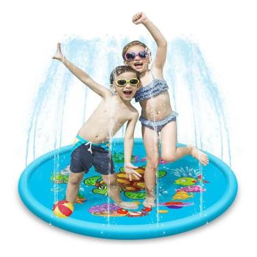 Imagem de Piscina Infantil Inflável com Chafariz Tapete Pulverizador Aspersor de Água em PVC Azul Yeet