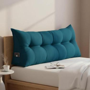 Imagem de Almofada Cabeceira Ana Cama Solteiro 90cm Suede Azul Marinho Mz Decor 