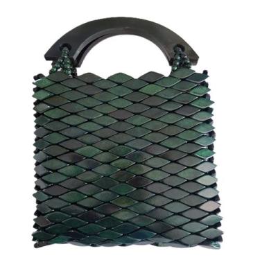 Imagem de Bolsa Madeira Verde Quadrada Alça de Mão 19cm x 18cm - Ideias by Sandr