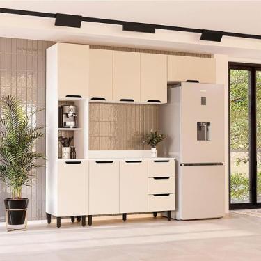 Imagem de Cozinha Completa com Tampo Meena 8 Portas 3 Gavetas Creme e Branca - M