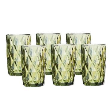 Imagem de Jogo 6 Copos para Água Vidro Diamante Verde Class Home 350ml