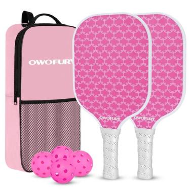 Imagem de Conjunto de Raquetes de Pickleball OWOFURY em Fibra de Vidro Leve Rosa