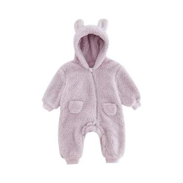 Imagem de Macacão De Fleece Com Capuz Para Bebê Primavera Outono Manga Longa Par