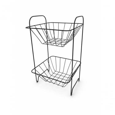 Imagem de Fruteira Aramada de Mesa Dupla Organizador para Frutas Metal Moderna Cozinha e Bancada Preta