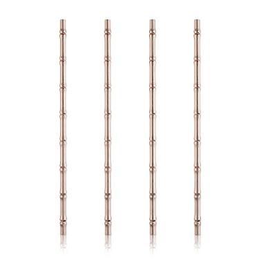 Imagem de Viski Canudos de coquetel inoxidáveis - Canudos de cobre reutilizáveis - Canudos de metal ecológicos com acabamento de bambu 24 cm