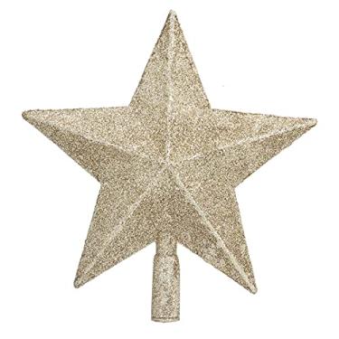 Imagem de AUNMAS Decoração de árvore de Natal com estrelas de 19 cm, topo de árvore de Natal decorado com glitter, dourado e brilhante, mini topo de árvore de Natal para decoração de casa, enfeite de feriado, dourado