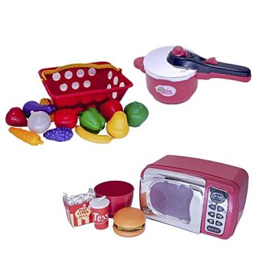 Imagem de Menino Brinquedo Infantil Cozinha Eletro Mercado Panela 19pç