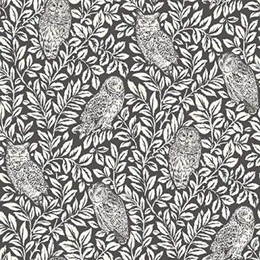 Imagem de NuWallpaper NUS3625 Papel de parede de corujas sonolentas de carvão descascam e colam, cinza