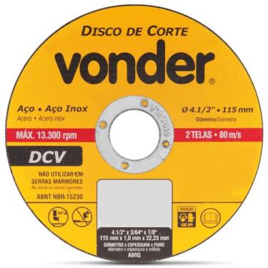 Imagem de Disco De Corte Vonder Aço E Aço Inox 1,0mm 4.1/2 Polegadas 115mm 13300
