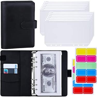 Imagem de Antner A6 Fichário de orçamento com zíper para organizador de dinheiro e orçamento, agenda de orçamento de couro PU, fichário para economia de dinheiro com envelopes e etiquetas de enchimento de