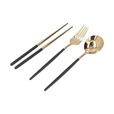 Imagem de Conjunto de talheres, colher de pauzinhos garfo 304 aço inoxidável 3 peças/conjunto de utensílios de viagem seguros para uso externo para escola para viagens