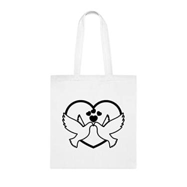 Imagem de Bolsa de amor de pássaros, presente de amor de pássaros, bolsa de ombro de amor de pássaros, bolsas reutilizáveis de amor de pássaros, ideia de presente de cesta de Natal de aniversário, presente para ela, presente para ele, bolsa feminina, Branco