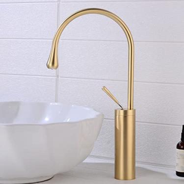 Imagem de Torneira de bacia de alavanca única 360 rotação bico misturador de bronze torneira para cozinha ou banheiro bacia misturador de água escova de ouro, ouro escovado, alto, China