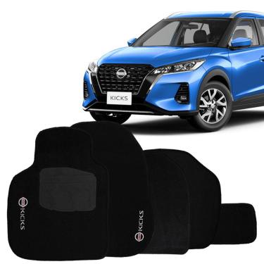 Imagem de Jogo Tapete Carpete Automotivo Nissan Kicks 2017 2018 2019 2020 2021 2022 Preto 5 Peças Bordado